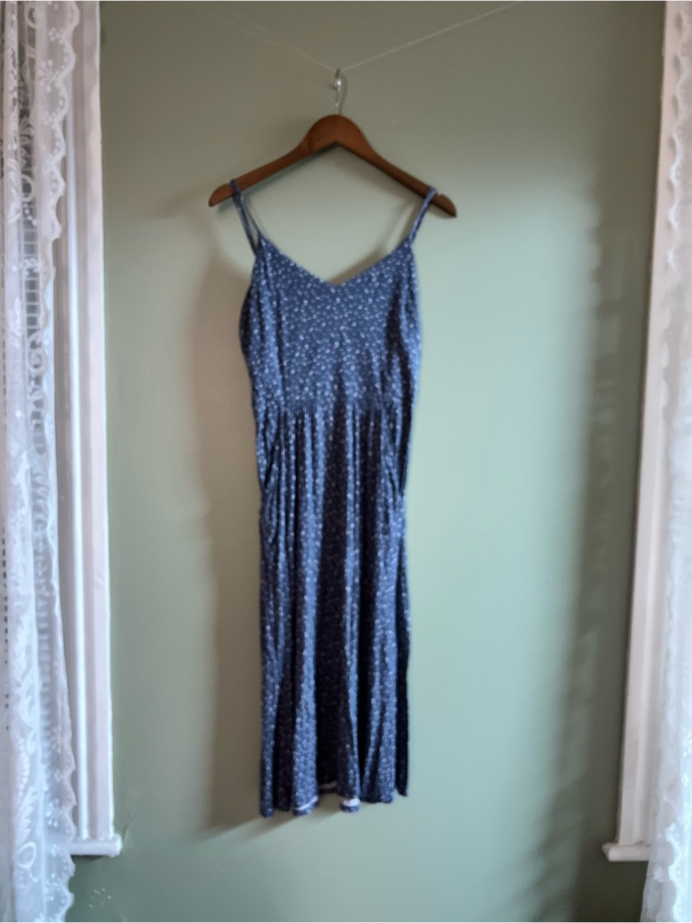 Blue Spaghetti Strap Floral Midi Dress